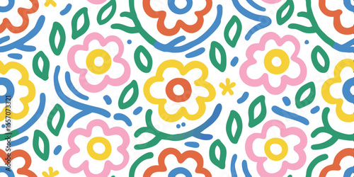 Floral Serenade: A vibrant symphony of hand-drawn blossoms dances across the canvas, a celebration of the beauty and delicate details of nature, exuding joy and harmony.