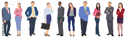 Diverse business people set. Businessmen, businesswomen standing portraits. Men and women employees, office workers, entrepreneurs.