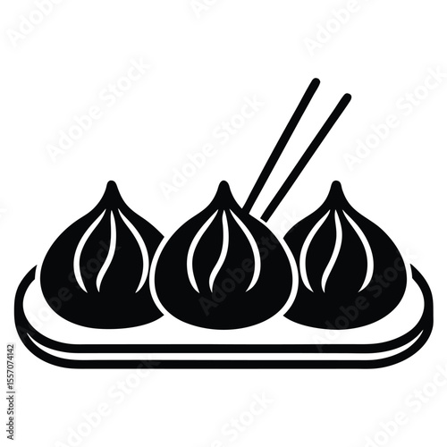 Vector illustration of steamed dumplings on a plate with chopsticks representing asian cuisine