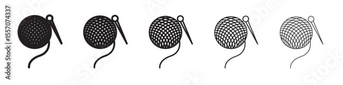 Knit yarn with needle icon vector outline symbol or illustration