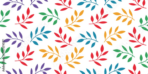 Colorful Leafy Branches Pattern: A vibrant, eye-catching pattern featuring a multitude of colorful, stylized leafy branches dancing across the canvas, offering a dynamic and cheerful aesthetic. 
