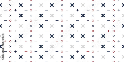 Geometric Pattern Symphony: An array of X mark, plus sign, minus sign, and circle symbols dances across a pristine background, forming an intricate geometric pattern of minimalist elegance.