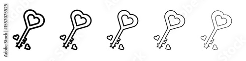 Love key icon vector outline symbol or illustration
