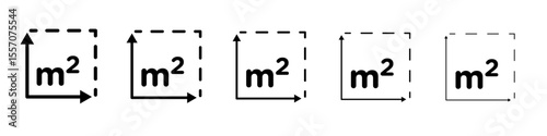 m2 area unit icon vector outline symbol or illustration