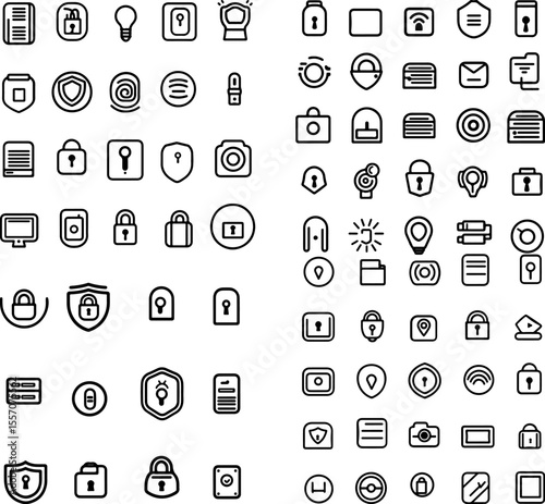 security icons lock shield padlock protection firewall cybersecurity antivirus encryption secure access privacy password authentication biometrics fingerprint face recognition CCTV su