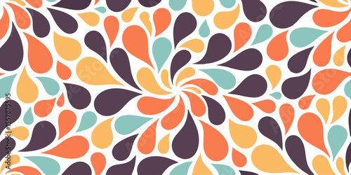 Abstract Floral Burst: A vibrant and dynamic pattern of stylized teardrop shapes radiates outwards in a kaleidoscope of colors, creating a visually striking floral design.