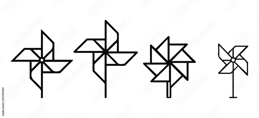 Fototapeta premium Pinwheel Toy Outline Icons Set.