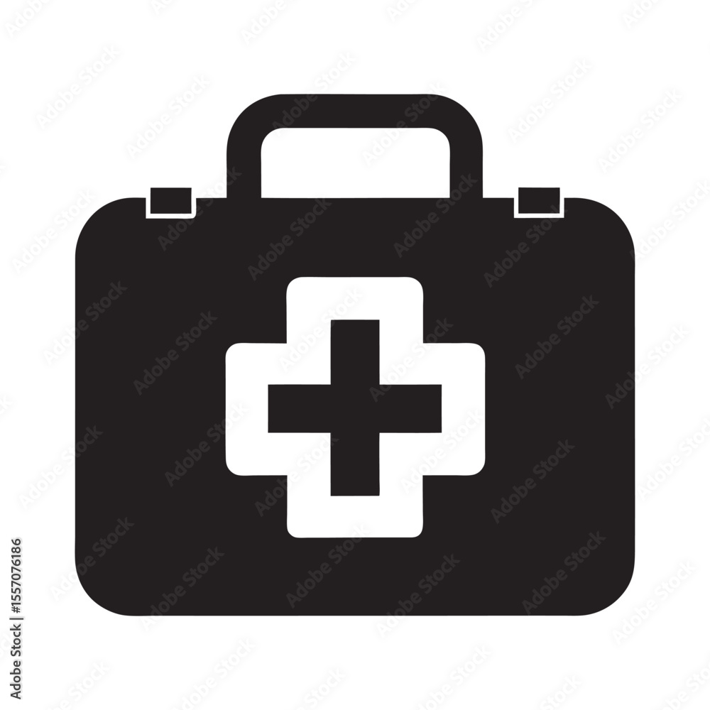 Simple Black and White First Aid Kit Icon for Medical and Healthcare Related Designs and Illustrations