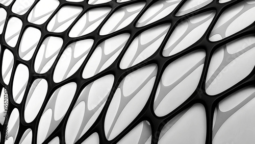 Abstract Black Organic Mesh Structure with Shadow Play on White Background