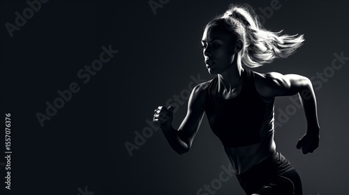 Sportswoman, young woman doing sports, color background, modern photo