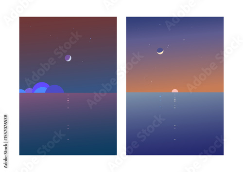 Set of beautiful landscape posters and covers background design vector illustration