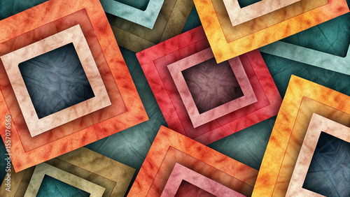 Abstract Geometric Pattern with Layered Squares and Textured Background