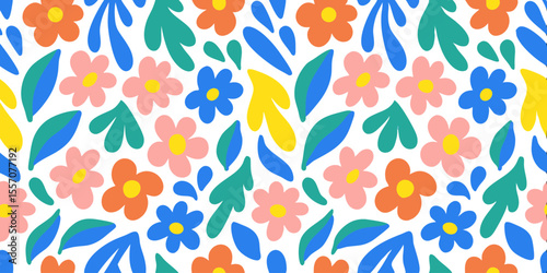 Blooming Floral Pattern: An eye-catching, seamlessly repeatable pattern showcasing an array of stylized flowers in vibrant hues. A perfect blend of nature-inspired designs and modern aesthetics.