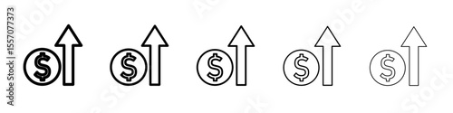 money value increase icon vector outline symbol or illustration