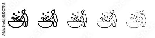 Mother washing baby in bath tub icon vector outline symbol or illustration
