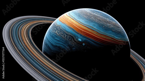 Vibrant Saturn with Brilliant Rings Against a Background of Twinkling Stars in Deep Space