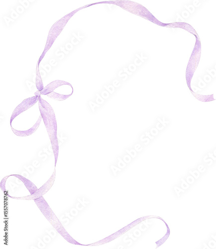 Watercolor Purple Ribbon with Bow Illustration