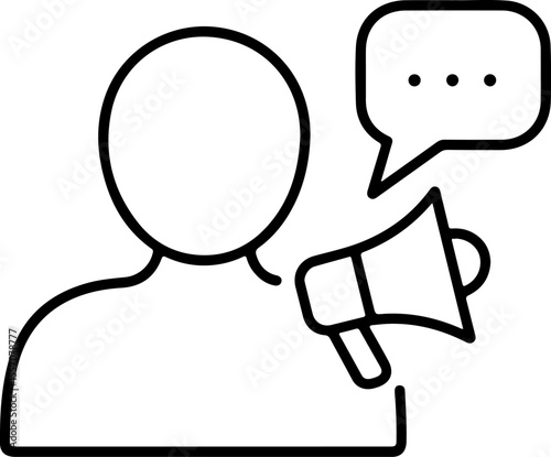 Person with megaphone and speech bubble icon representing announcement or communication