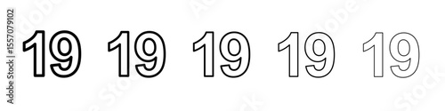 number 19 icon vector outline symbol or illustration