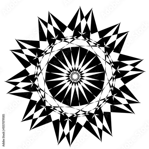 A collection of intricate black and white circular geometric patterns, Each design features unique radial symmetry and alternating shapes, creating a stunning visual effect.
