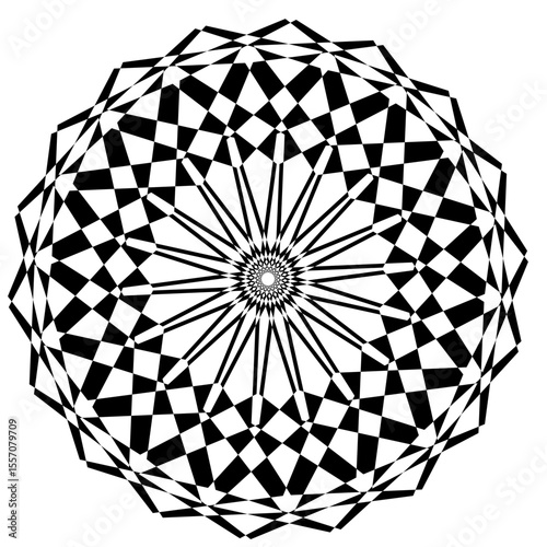 A collection of intricate black and white circular geometric patterns, Each design features unique radial symmetry and alternating shapes, creating a stunning visual effect.
