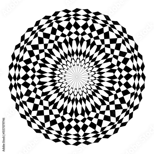 A collection of intricate black and white circular geometric patterns, Each design features unique radial symmetry and alternating shapes, creating a stunning visual effect.
