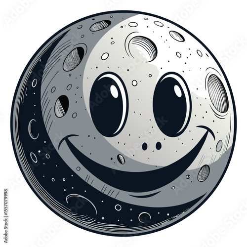 A unique lunar crater appears as a natural smiley face, with shadows defining its features.