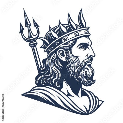 A classical Greek-style bust depicting Poseidon, featuring a distinctively stylized trident.