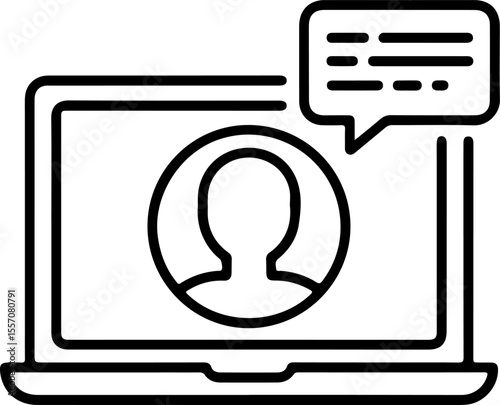 Laptop with user profile icon and speech bubble representing online communication