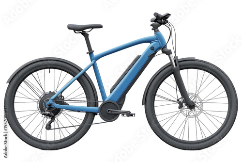 Envision eco friendly adventures on a modern blue e bike embracing sustainability and health on transparent background