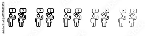 Person asking question icon vector outline symbol or illustration