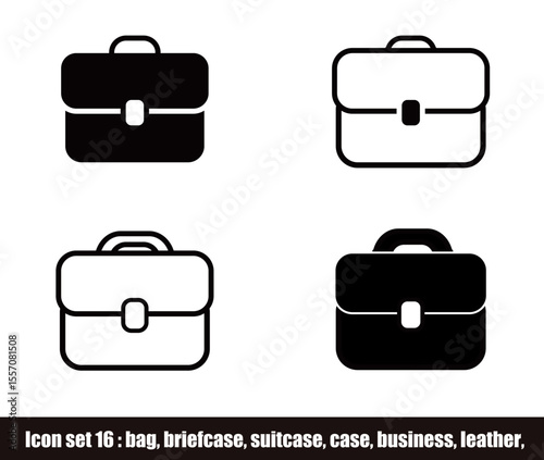 icon set 16 - bag, briefcase, suitcase, case, business, leather,