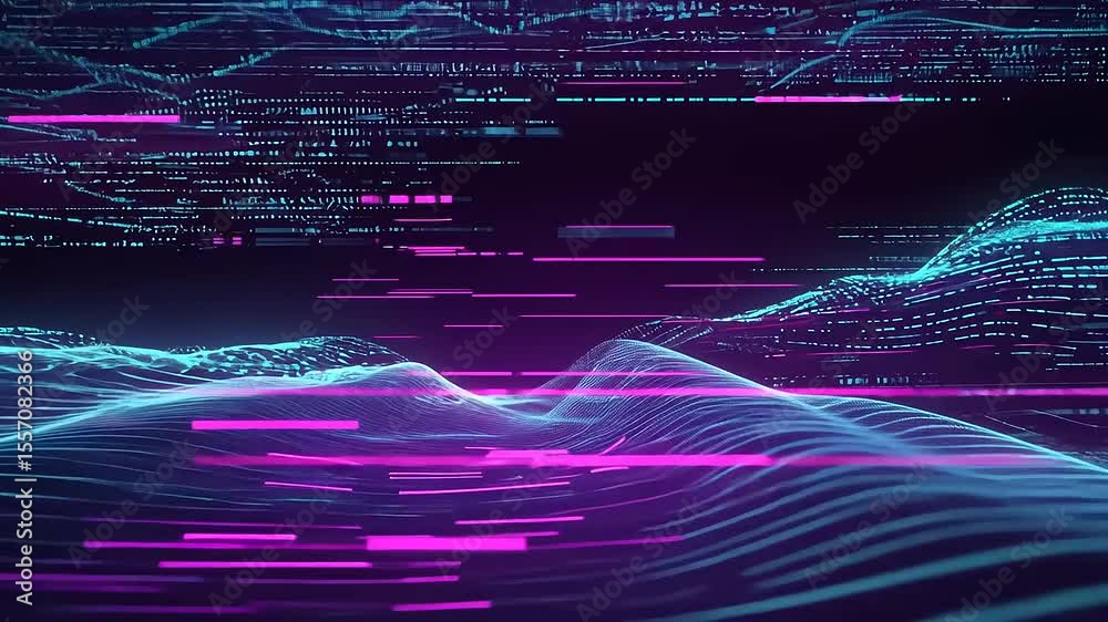 Abstract digital landscape with vibrant neon lines and data streams