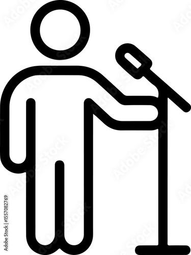 Simple icon of a person standing and speaking into a microphone