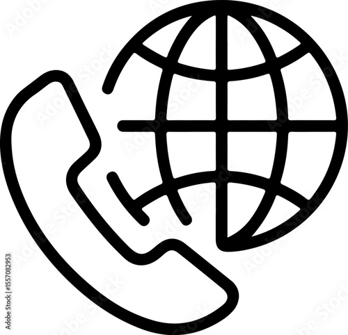 Global communication icon with a telephone handset and a stylized globe