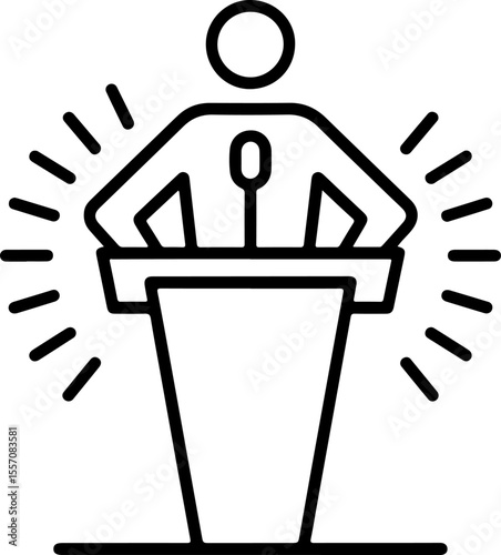 Person speaking at a podium with radiating lines symbolizing impact or attention