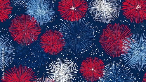 Celebrating summer with vibrant fireworks in patriotic colors a stunning display of joy and freedom against navy sky
