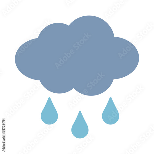 Vector illustration of blue clouds with raindrops. The weather forecast icon.