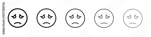 Sad, upset or lonely emoticon icon vector outline symbol or illustration