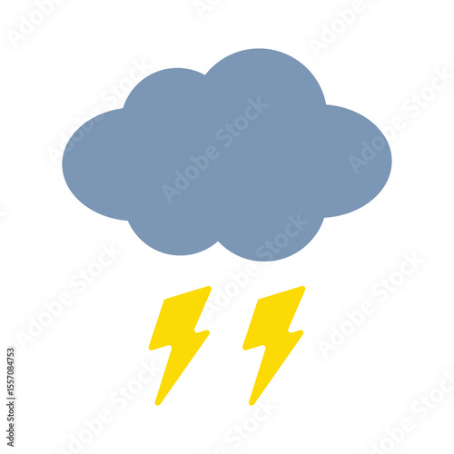 Vector illustration of blue clouds with a lightning icon. The weather forecast icon.