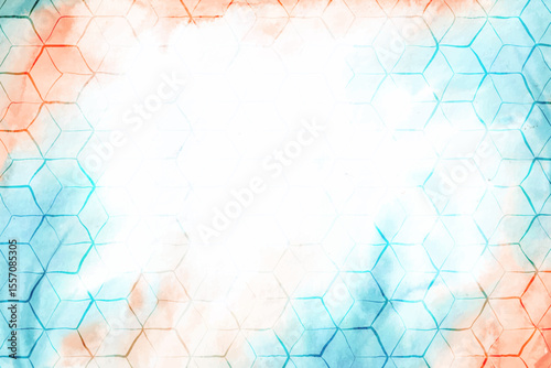 Abstract watercolor pattern with geometric shapes and bright center isolated on transparent background