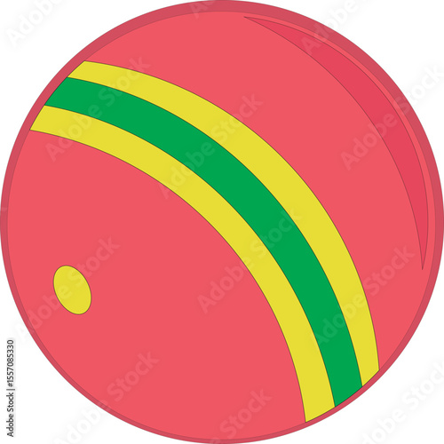 Red Ball with Green and Yellow Stripes Vector Illustration