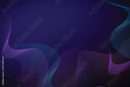 Abstract background with flowing lines in shades of purple and blue isolated on transparent background