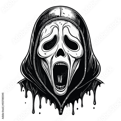 Disturbing horror mask with a melting, decaying latex texture.