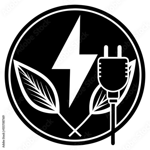 Eco Electricity Icon | Generative AI Vector & Linocut Silhouette Design


