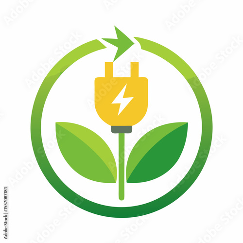 Eco Electricity Icon | Generative AI Vector & Linocut Silhouette Design

