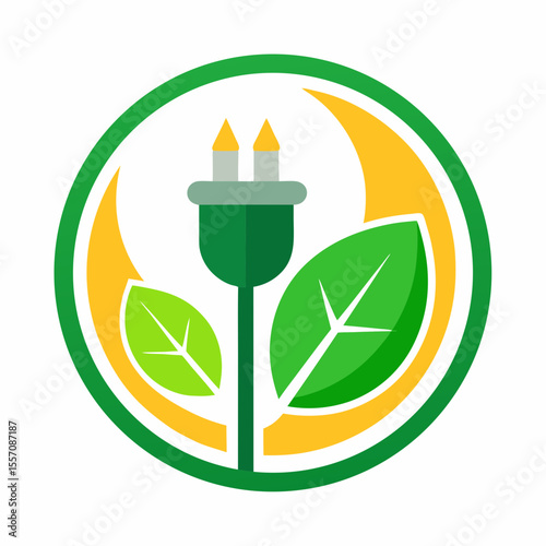 Eco Electricity Icon | Generative AI Vector & Linocut Silhouette Design

