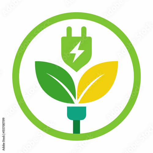 Eco Electricity Icon | Generative AI Vector & Linocut Silhouette Design

