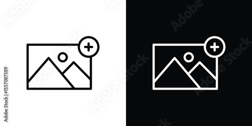Add photos icon vector graphics in strokes