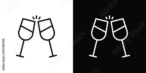 Wine toast icon vector graphics in strokes
